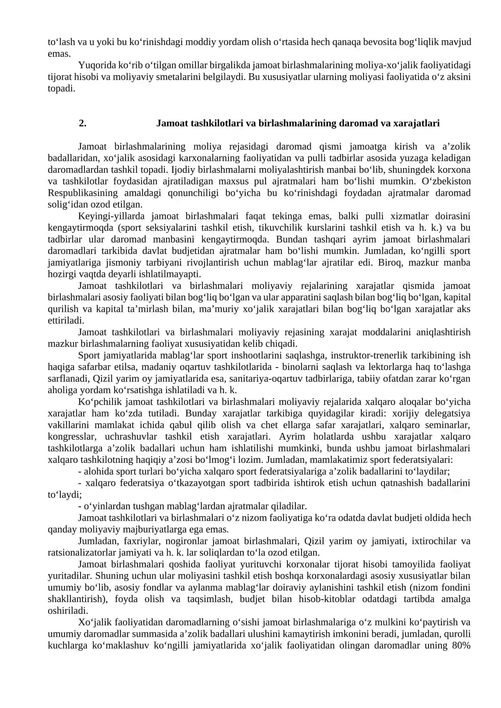 Jamoat tashkilotlari va birlashmalari moliyasi 2