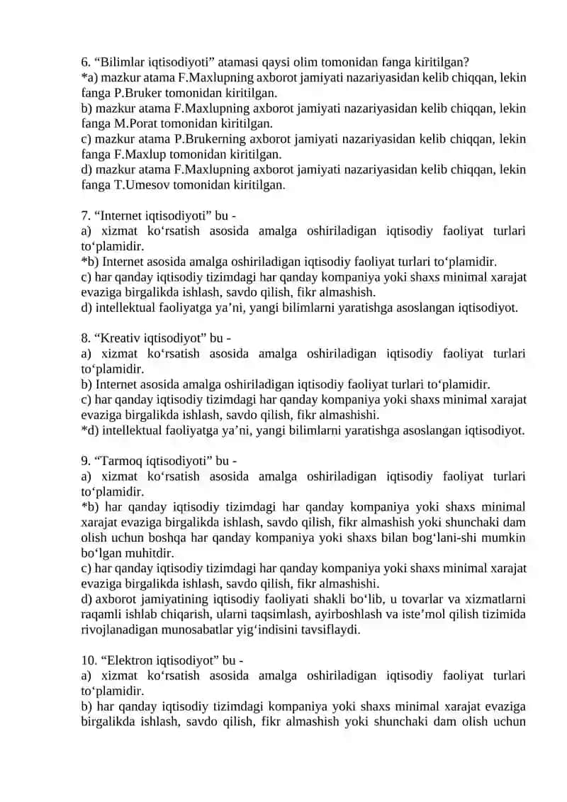 Raqamli Iqtisodiyot fanidan 2