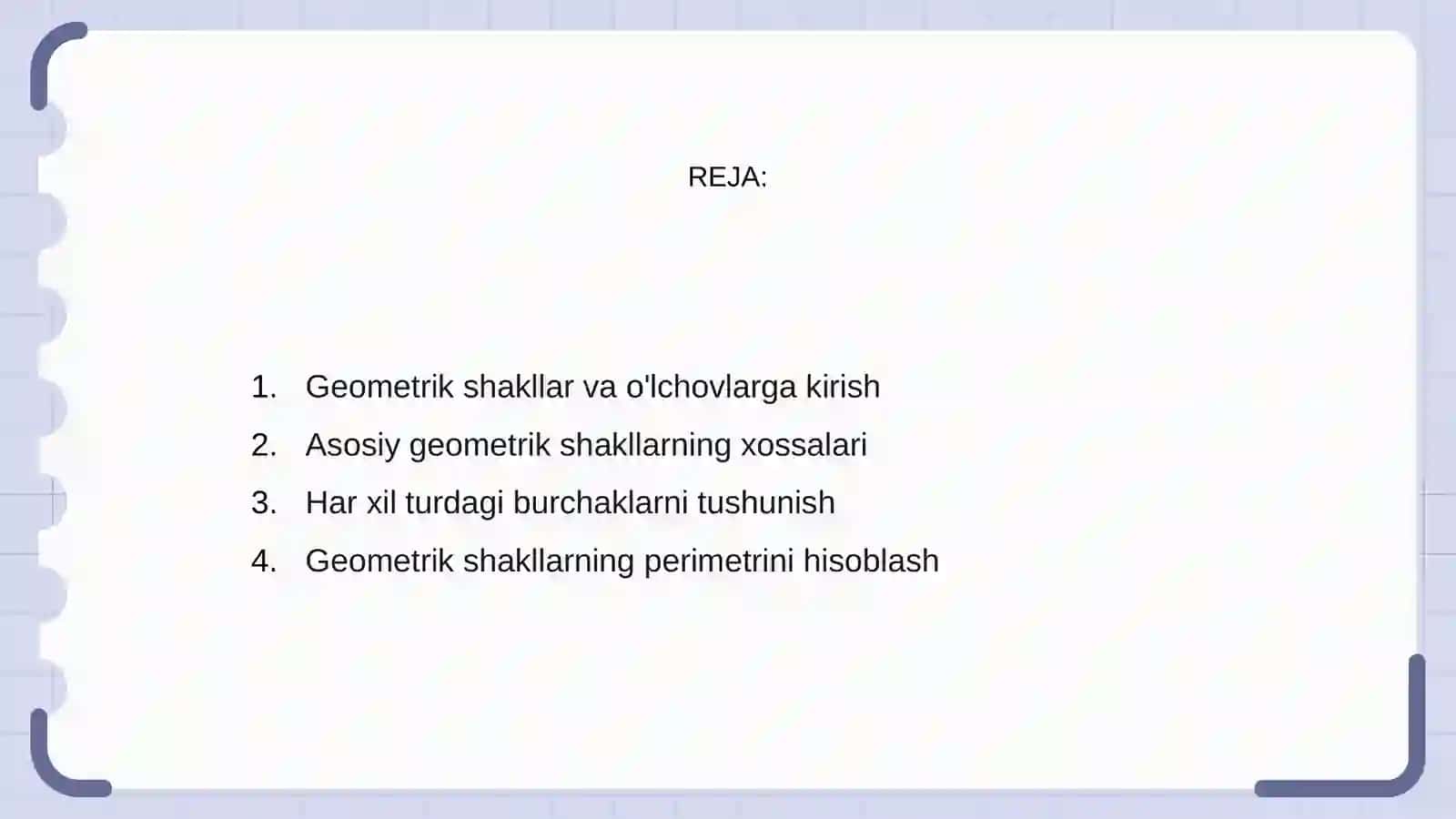 EGMA xalqaro baholash dasturida "Geometrik shakllar va o'lchashlar" mazmun sohasiga oid topshiriqlar 2