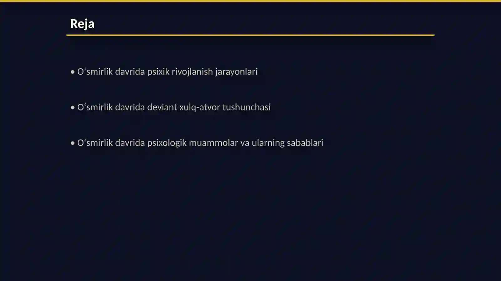 Oʻsmirlik davrida psixik Rivojlanish xususiyatlari Deviant xulq-atvor psexologiyasi 2