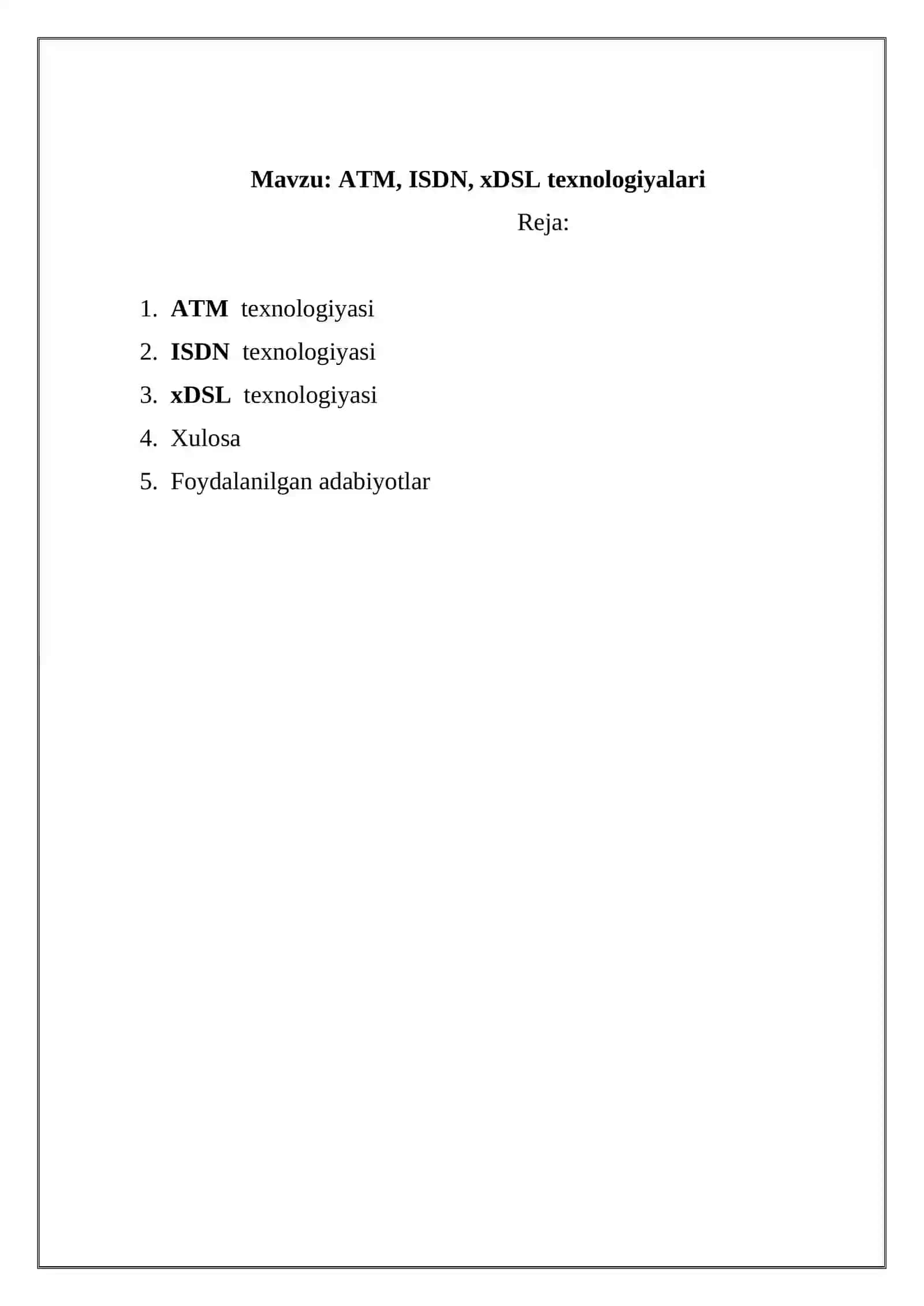 ATM, ISDN, xDSL texnologiyalari 2