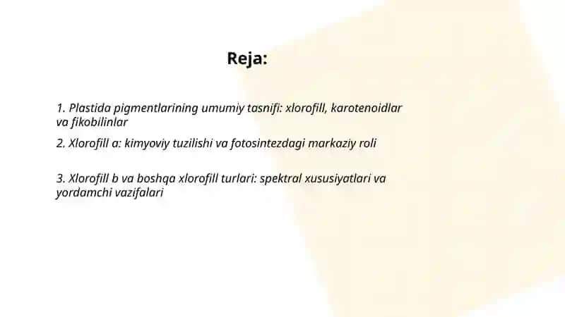 Plastida pigmentlari va ularning fotosintezdagi o'rni 2