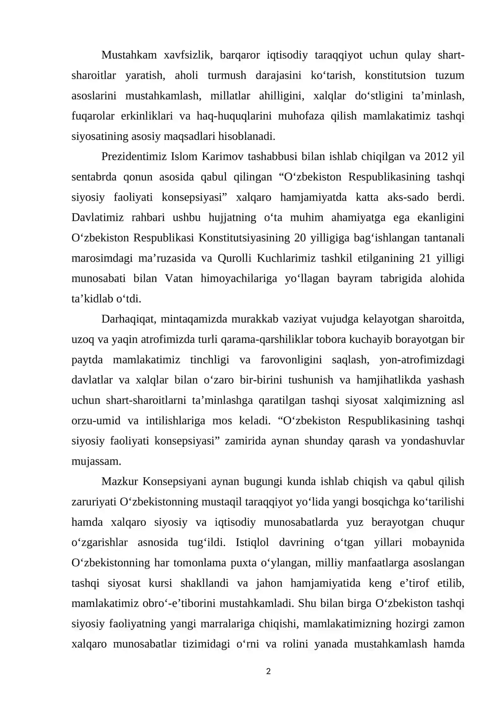O`zbekiston tashqi siyosiy faoliyati konsepsiyasi 2