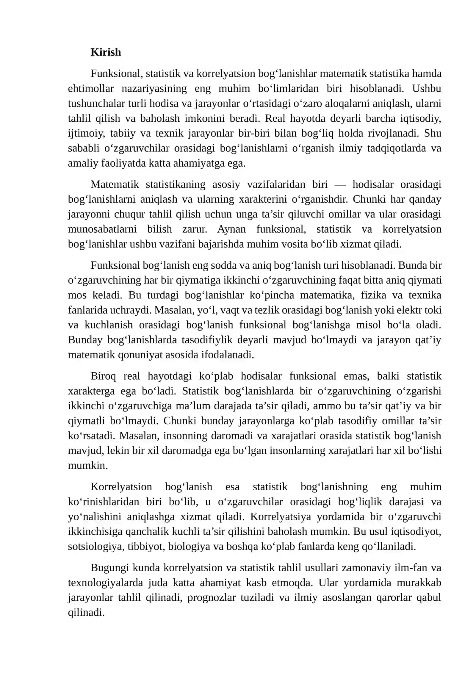 Funktsional, statistik va korrelyatsion bog‘lanishlar 2