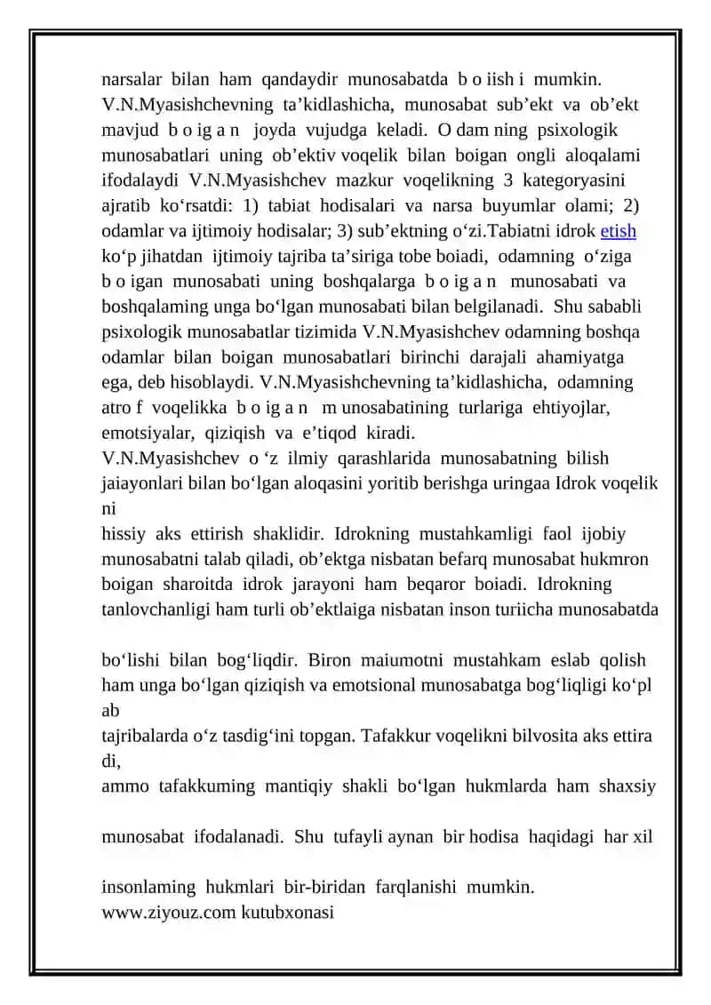 V.N.myasishevning munosabatlar nazariyasi 2