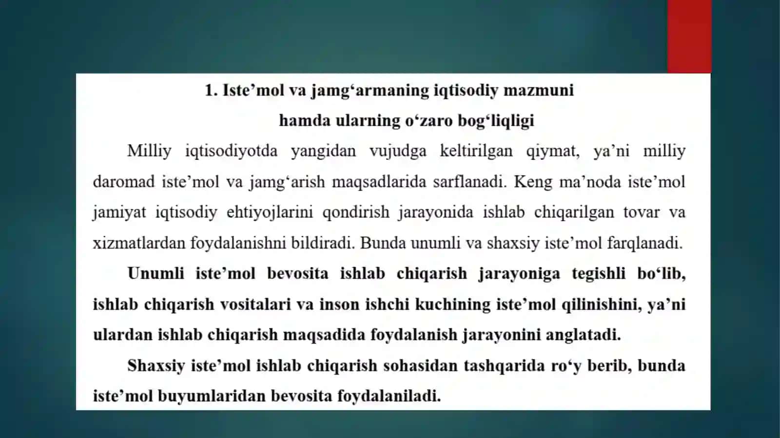 ISTE’MOL, JAMG‘ARMA VA INVESTITSIYA NAZARIYALARI 2
