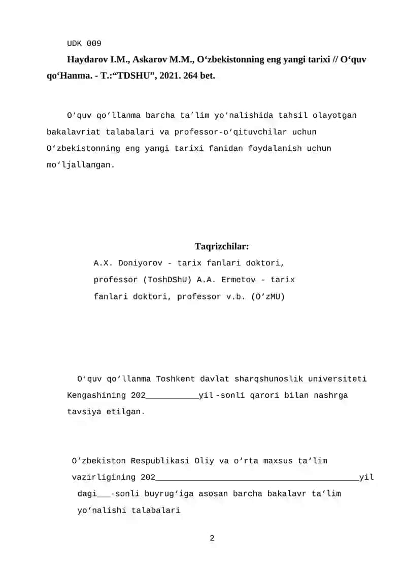 O'ZBEKISTONNING ENG YANGI TARIXI 2