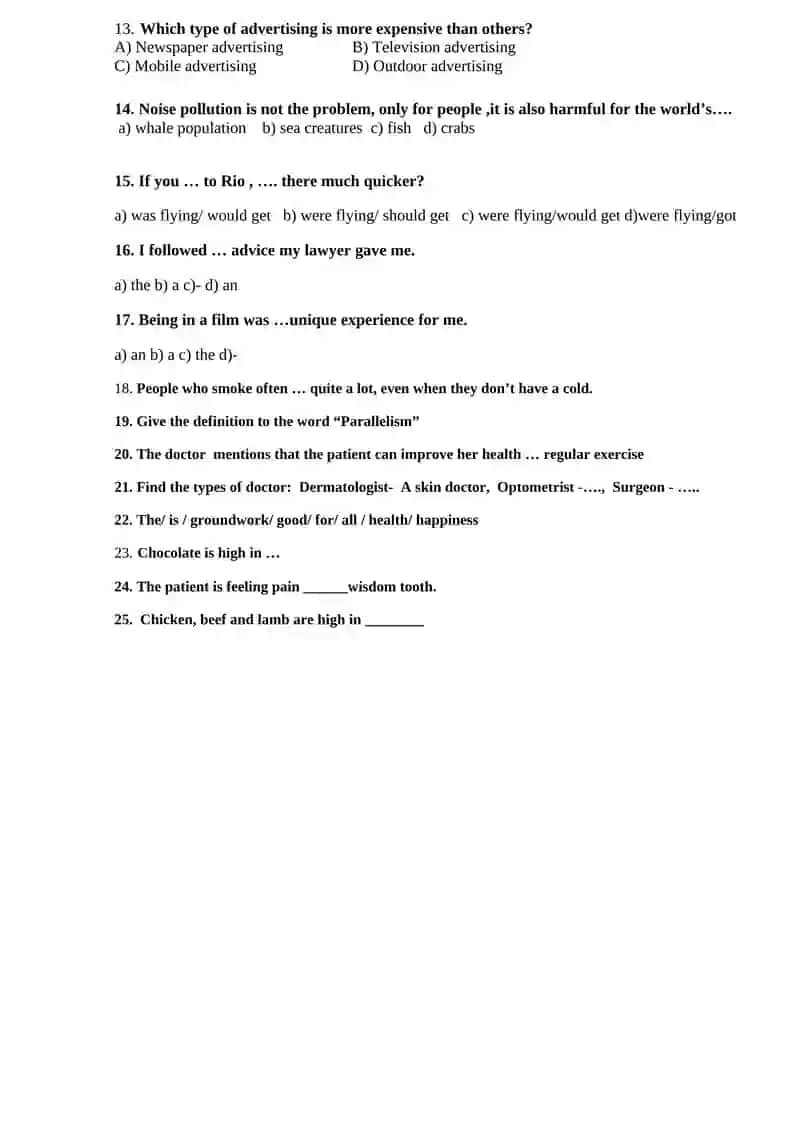 Ingliz tili 11-sinf Olympiad tests for 11th grades 2