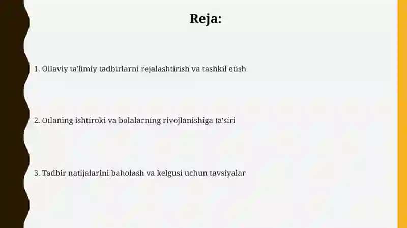 Pedagogking oila bilan olib boriladigan ish faoilayati 2