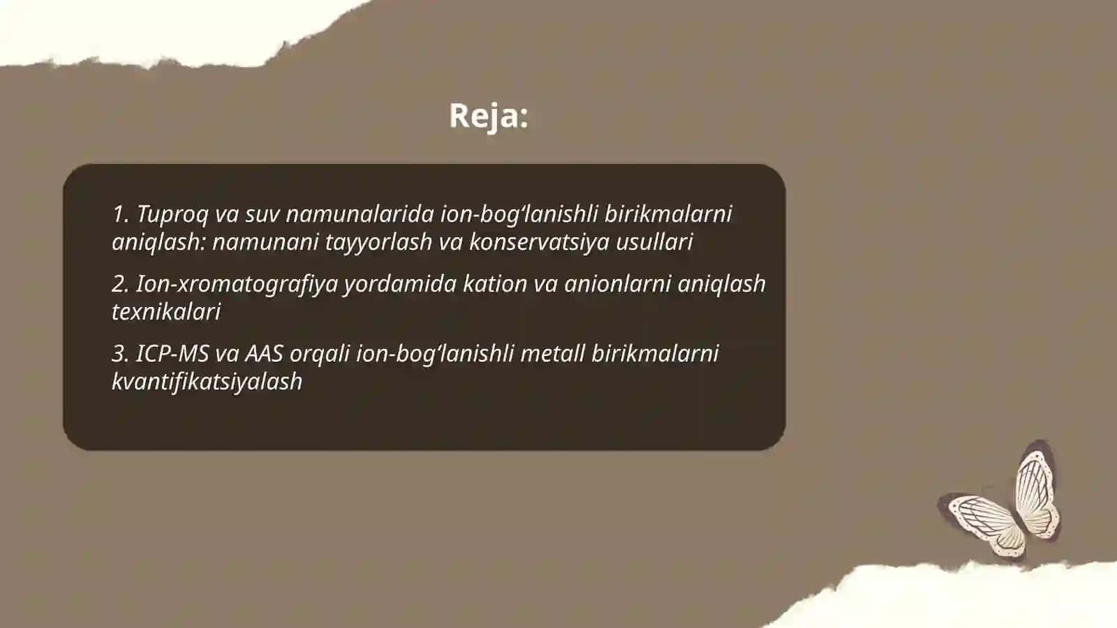 Tuproq va suvning ifloslanishida ion bogʻlanishli birikmalar aniqlash 2