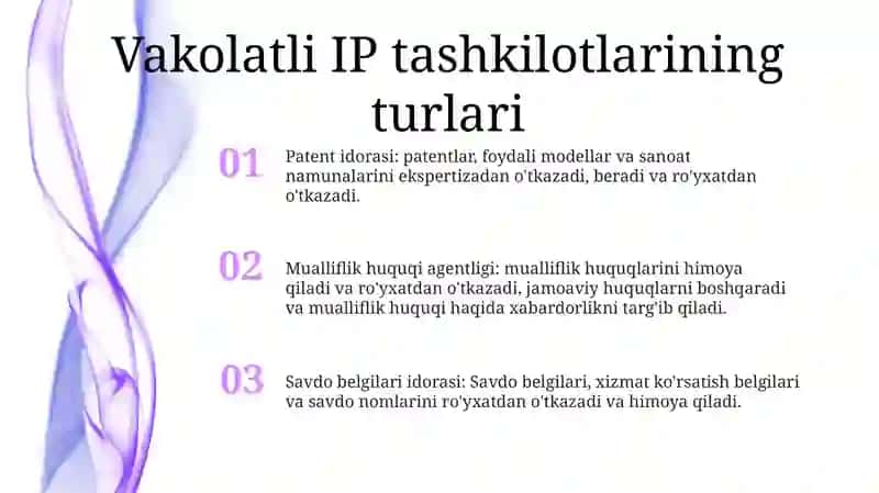 OʻZbekiston Respublikasi Qonunlariga Muvofiq Davlatimizda Faoliyat Olib Borayotgan Intelektual Mulk Sohasidagi Vakolatli Tashkilotlar Faoliyati 2