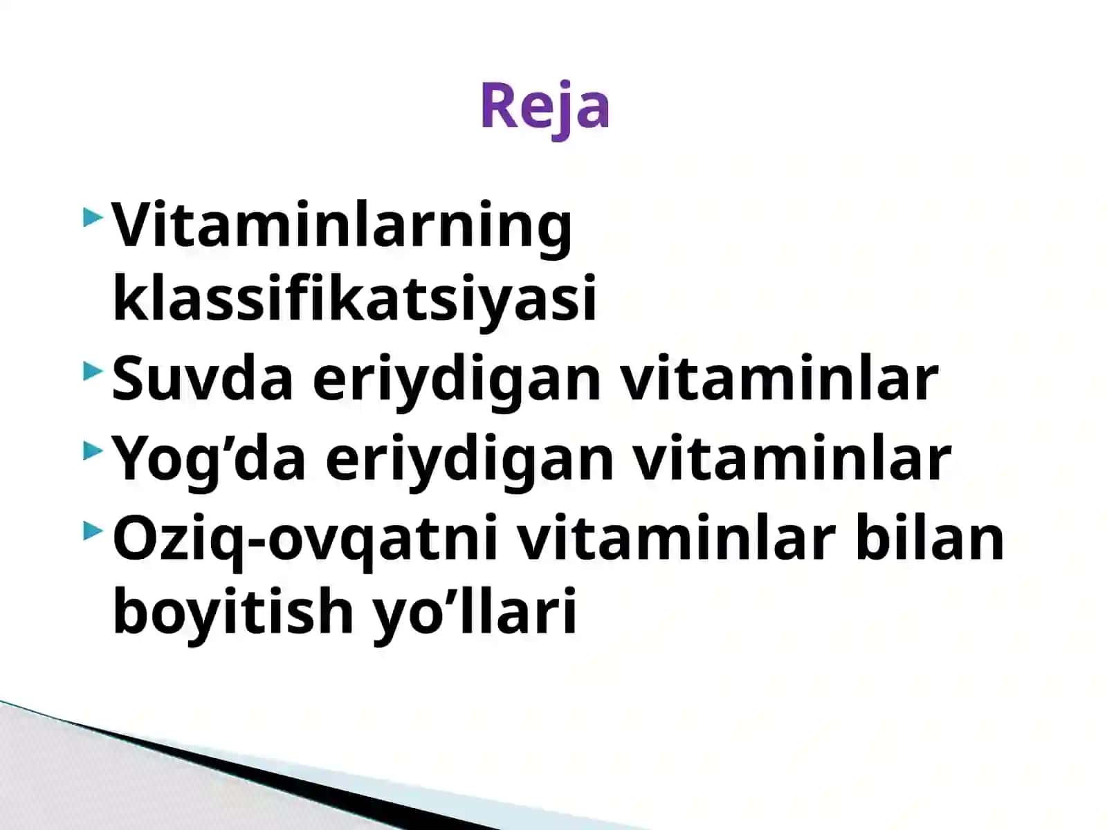 Vitaminlar va ularning manbai 2