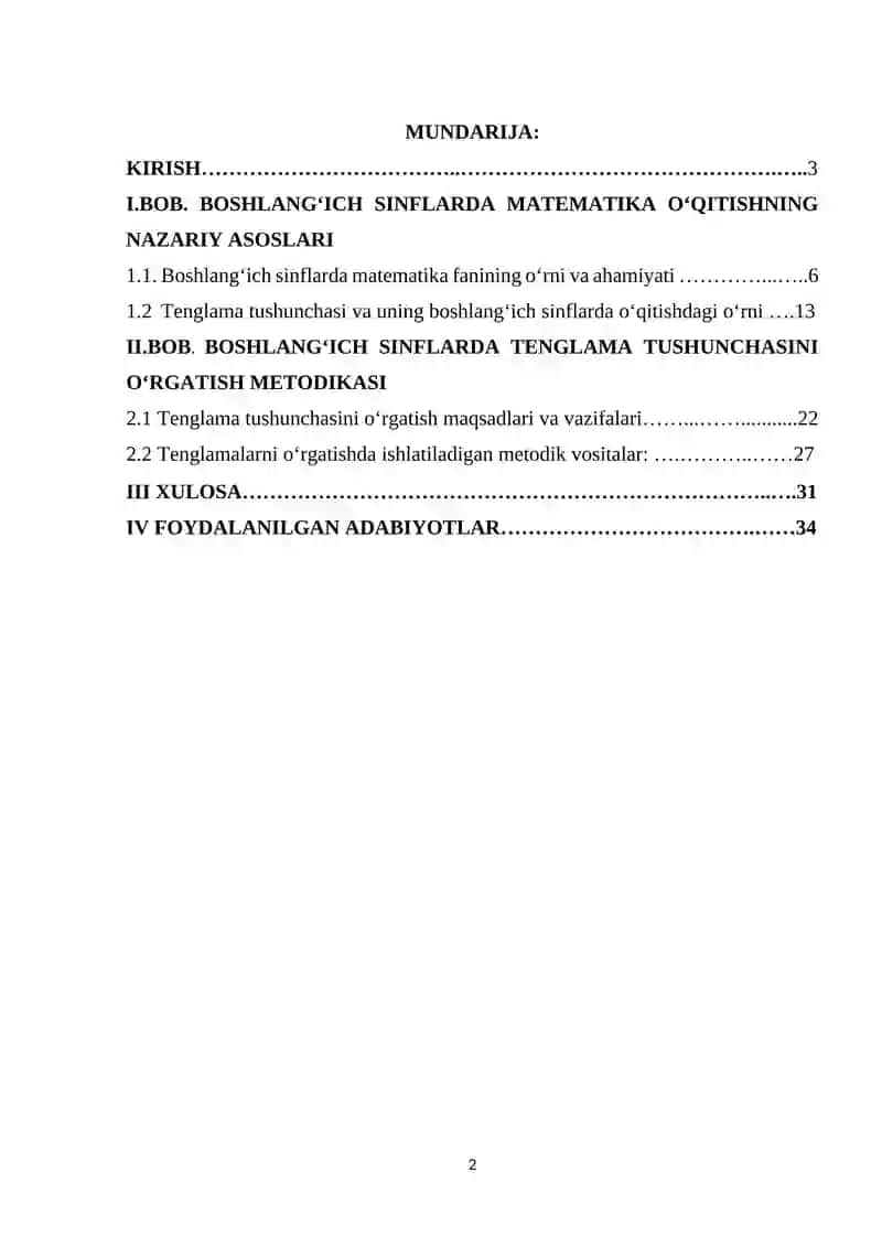 BOSHLANG’ICH SINFLARDA MATEMATIKA O’QITISHDA TENGLAMA TUSHUNCHASINI O’RGATISH 2