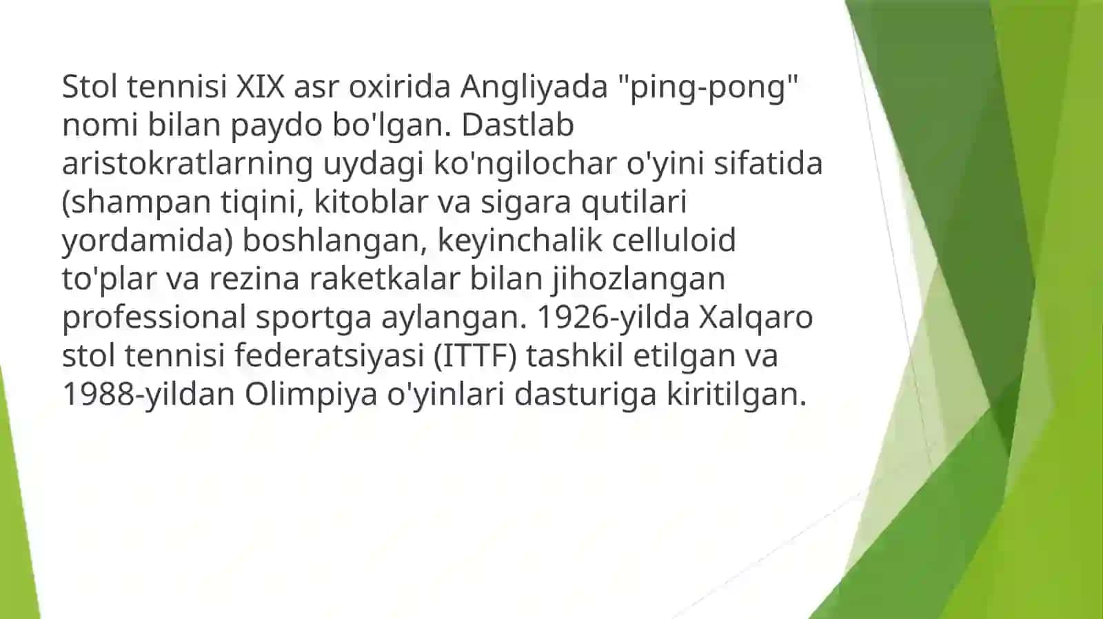 Stoltennisining paydo bo'lishi tarixi va rivojlanishi 2