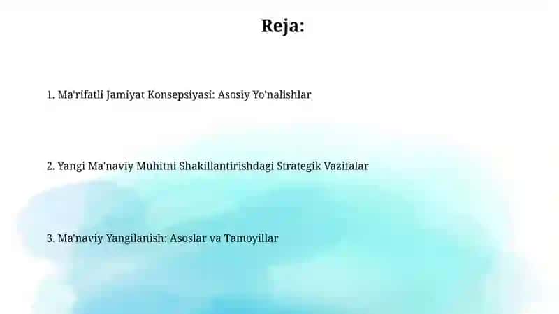 Oʼzbekiston Yangi manaviy muhit yaratish va Marifatli jamiyat konsepsiyasi 2