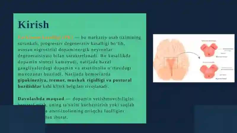 Parkinson kasalligini davolashda ishlatiladigan dori vositalar. 2