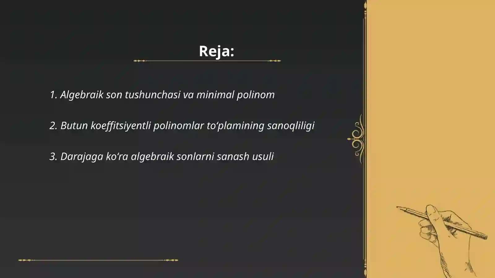 Algebraik sonlar toʻplamining sanoqliligi 2