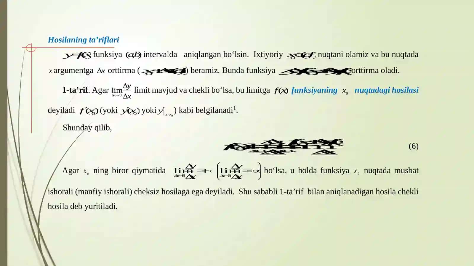 Funksiyalar va ularning hosilalari 2