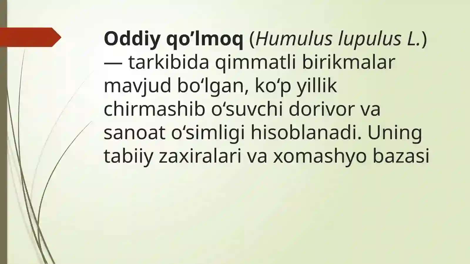 Oddiy qo’lmoq TABIIY ZAXIRASI VA XOM ASHYOSI 2