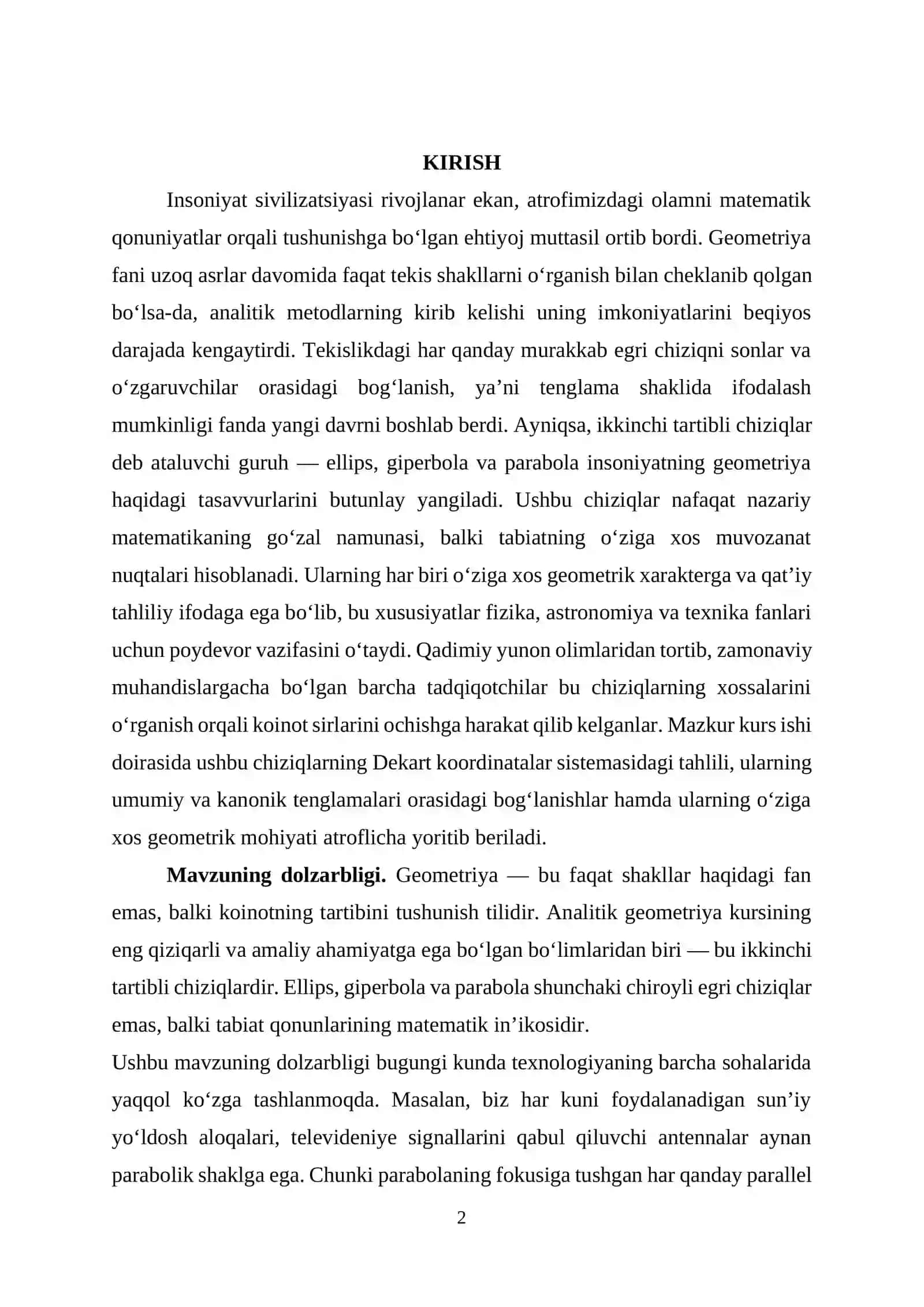 Dekart koordinatalar sistemasida ikkinchi tartibli chiziqlar 2