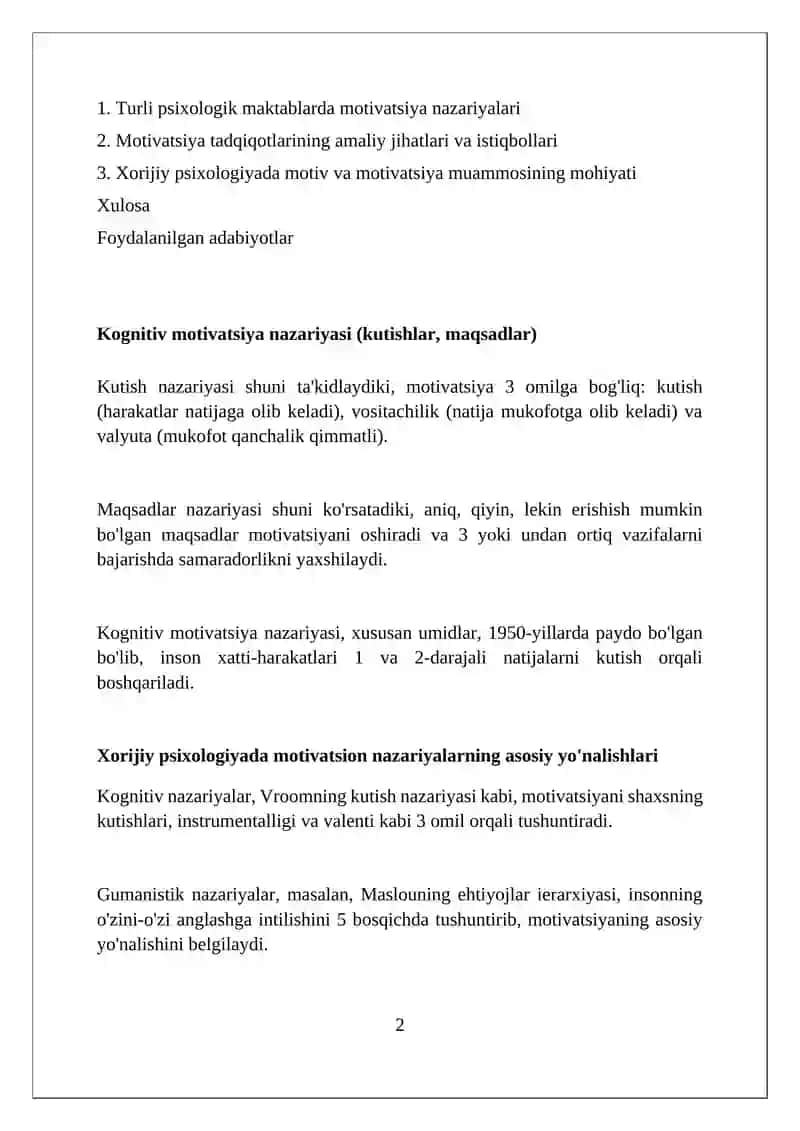 Xorijiy psixologiyasida motiv va motivatsiya muammosi 2
