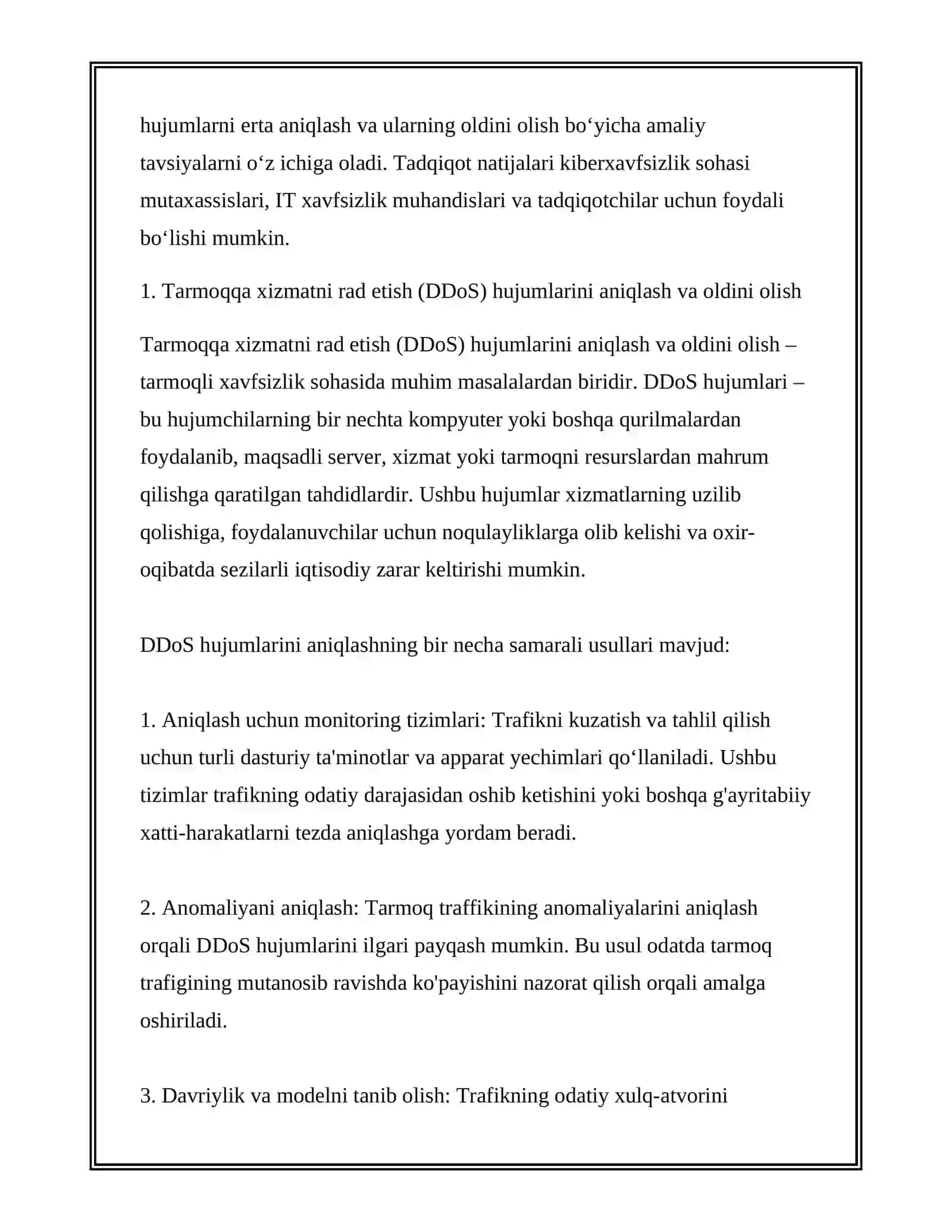 KOMPYUTER TARMOQ HUJUMLARINI ANIQLASH VA ULARNING OLDINI OLISH 2