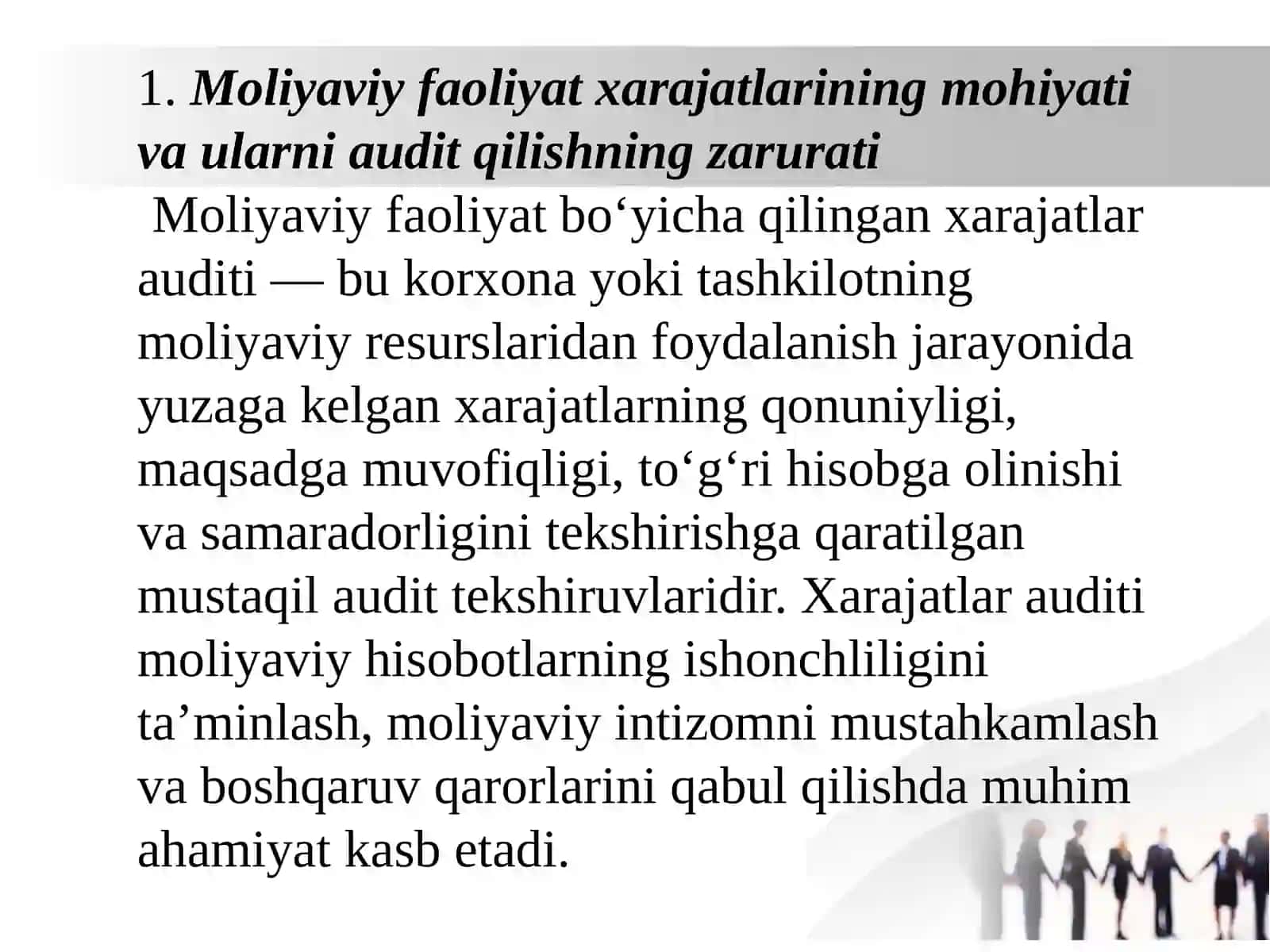 Moliyvaiy faoliyat bo'yicha qilingan xarajatlar auditi 2