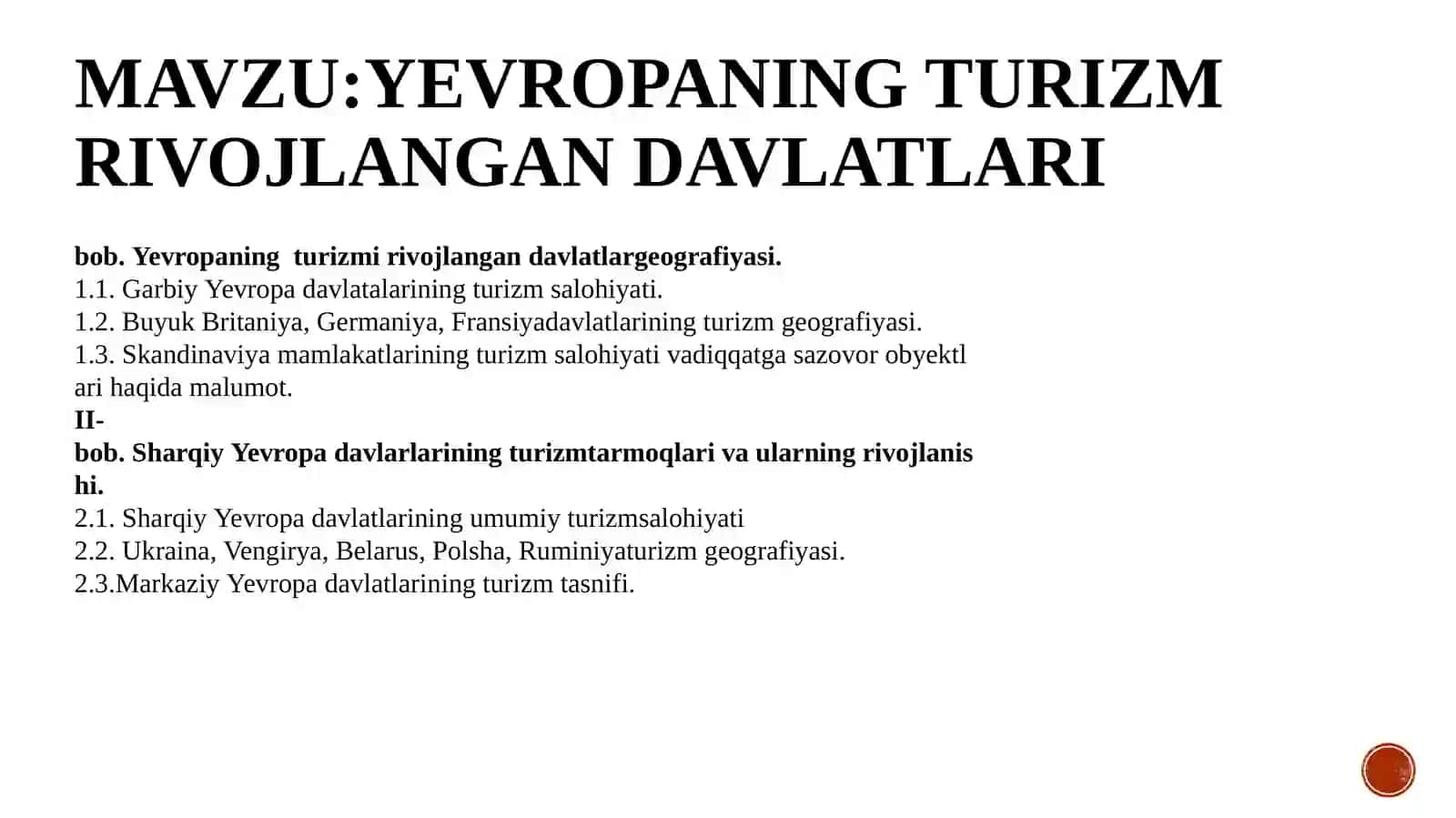 Yevropaning turizm rivojlangan davlatlari 2