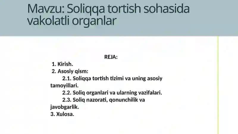 Soliqqatortish sohasidavakolatli organlar 2