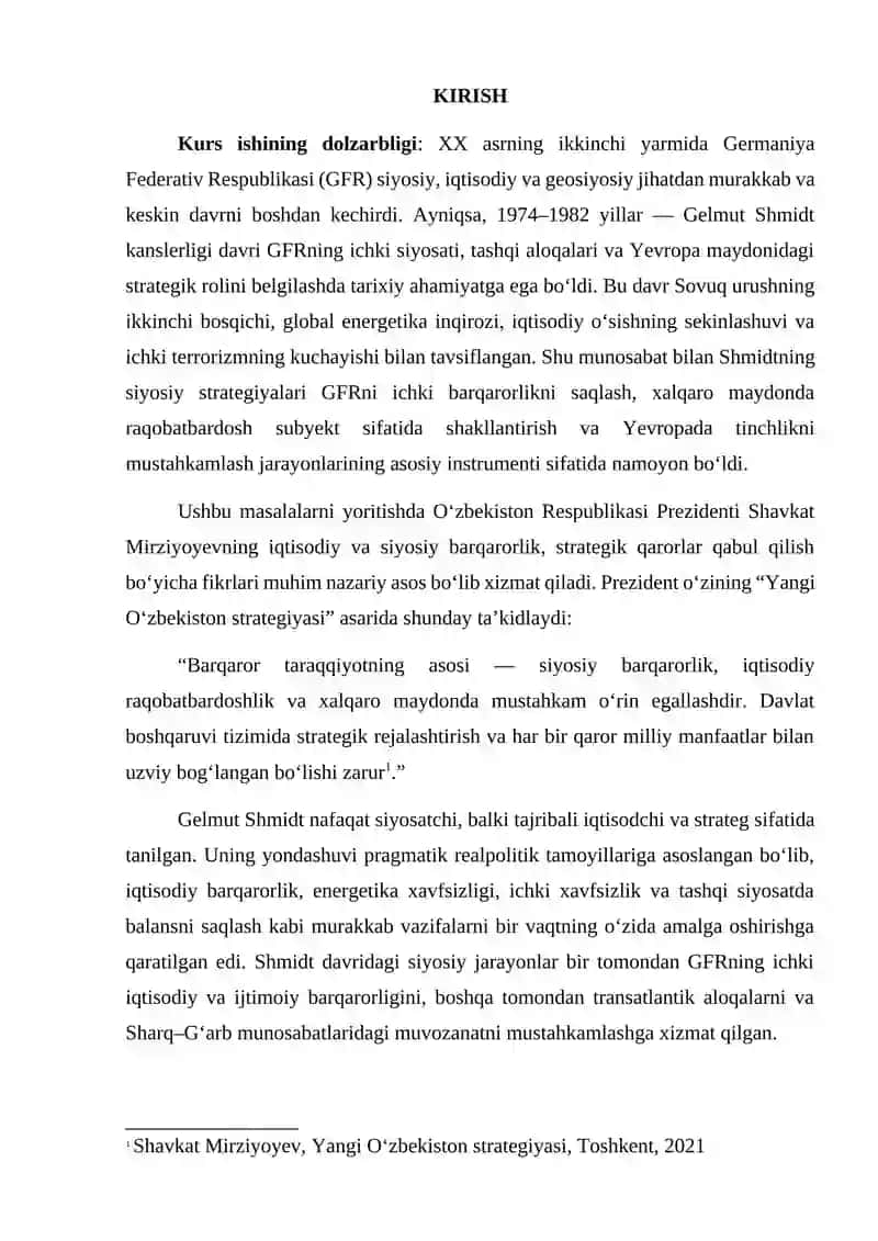 GELMUT SHMIDT KANSLERLOGI DAVRIDA GERMANIYA ICHKI VA TASHQI SIYOSATI 2