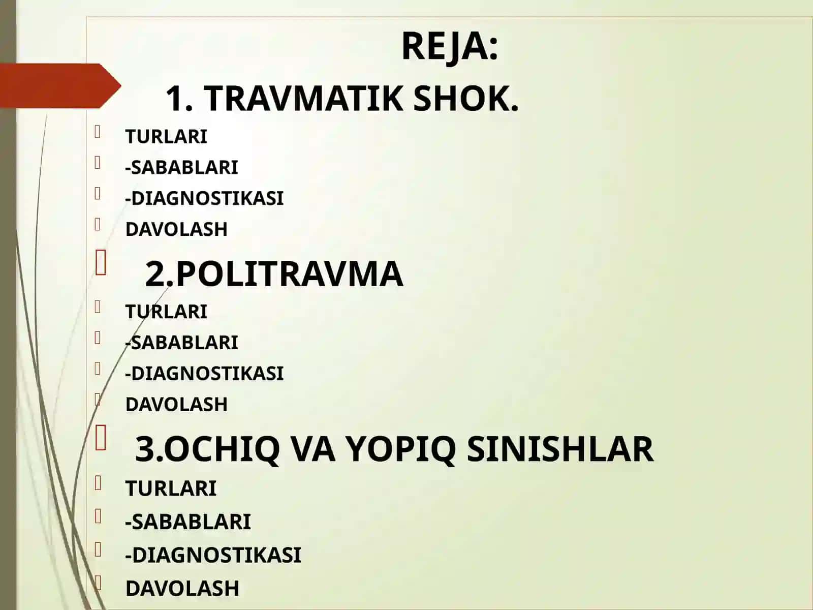 TRAVMATIK SHOK. POLITRAVMA. OCHIQ VA YOPIQ SINISHLAR 2