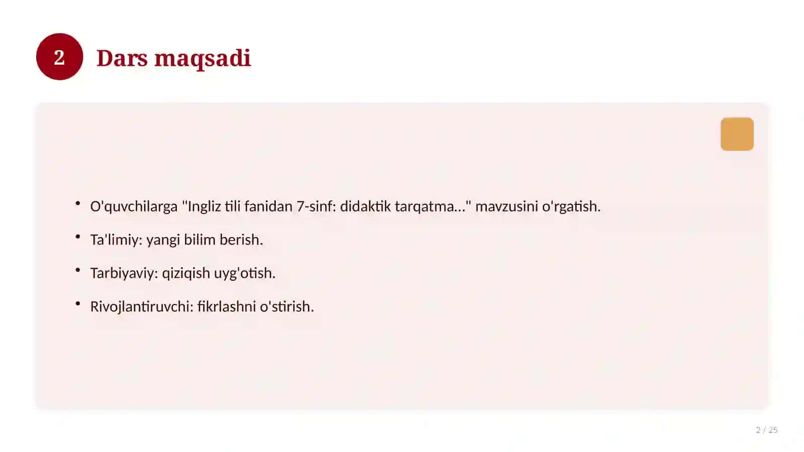 Ingliz tili fanidan 7-sinf: didaktik tarqatma materiallar 2