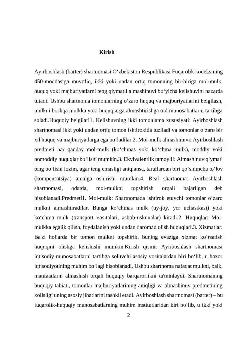 Ayirboshlash tushunchasi,huquqiy belgilari va predmeti 2