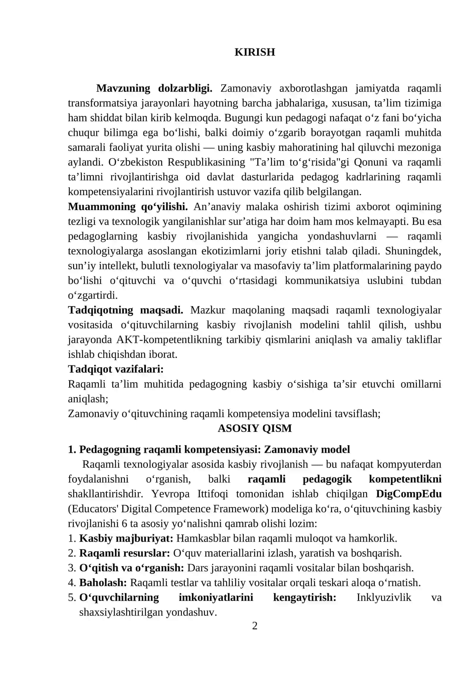 RAQAMLI TEXNOLOGIYALAR ASOSIDA PEDAGOGLARNING KASBIY RIVOJLANISHINI TA`MINLASH 2