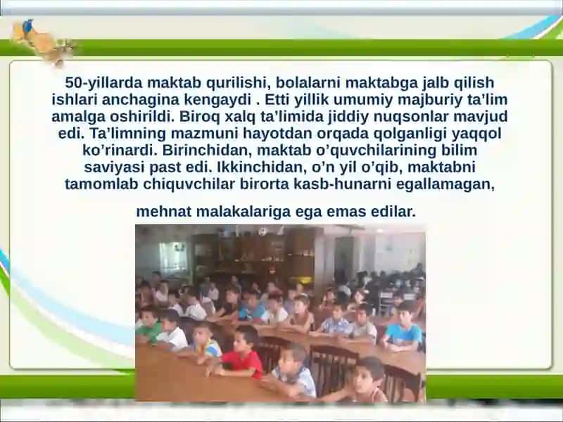 O`zbekiston 50-80 yillarida iqtisodiy va ma’naviy hayot turg`unlik holatlari va sabablari 2
