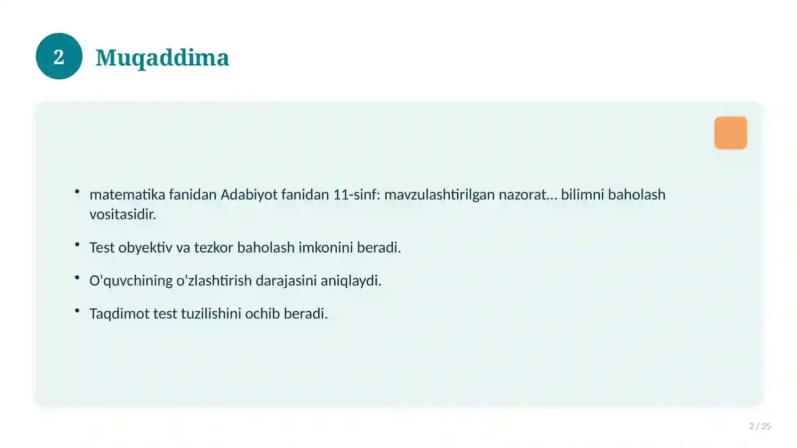 Adabiyot fanidan 11-sinf: mavzulashtirilgan nazorat ishi va tahlil 2