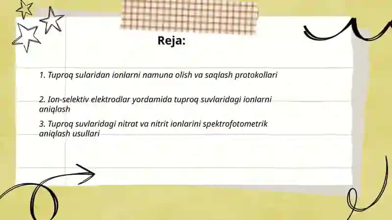 Tuproq suvining ifloslanishidan ionli birikmalarni aniqlab ulardan tozalash ģoyasini ishlab chiqish 2