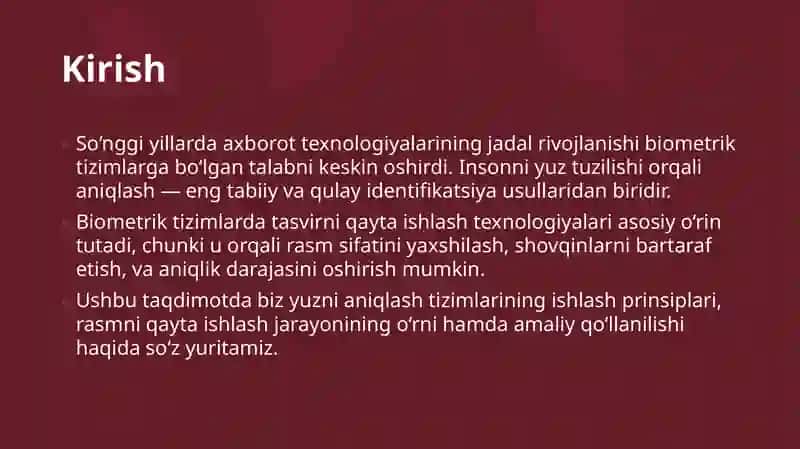 Yuzni aniqlash tizimlari: Biometrikada rasmni qayta ishlashning o‘rni 2
