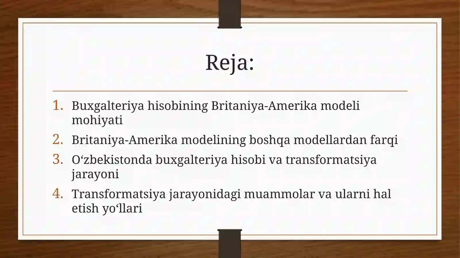 Buxgalteriya hisobining Britaniya-Amerika modeli va uni O‘zbekistonda amaliyotida hisobotlarni transformatsiya qilishdagi muammolar 2