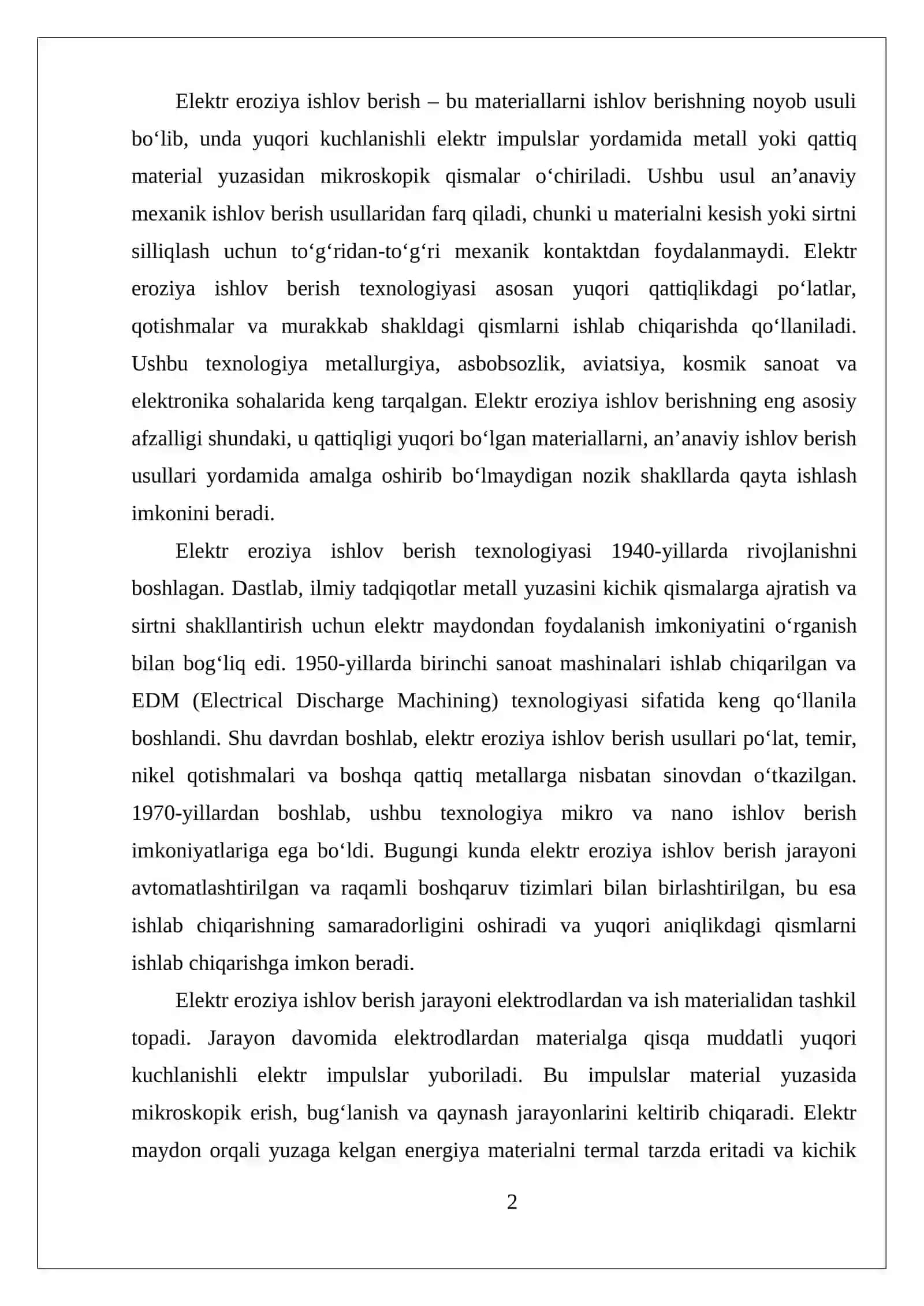 Elektr eroziya ishlov berish 2