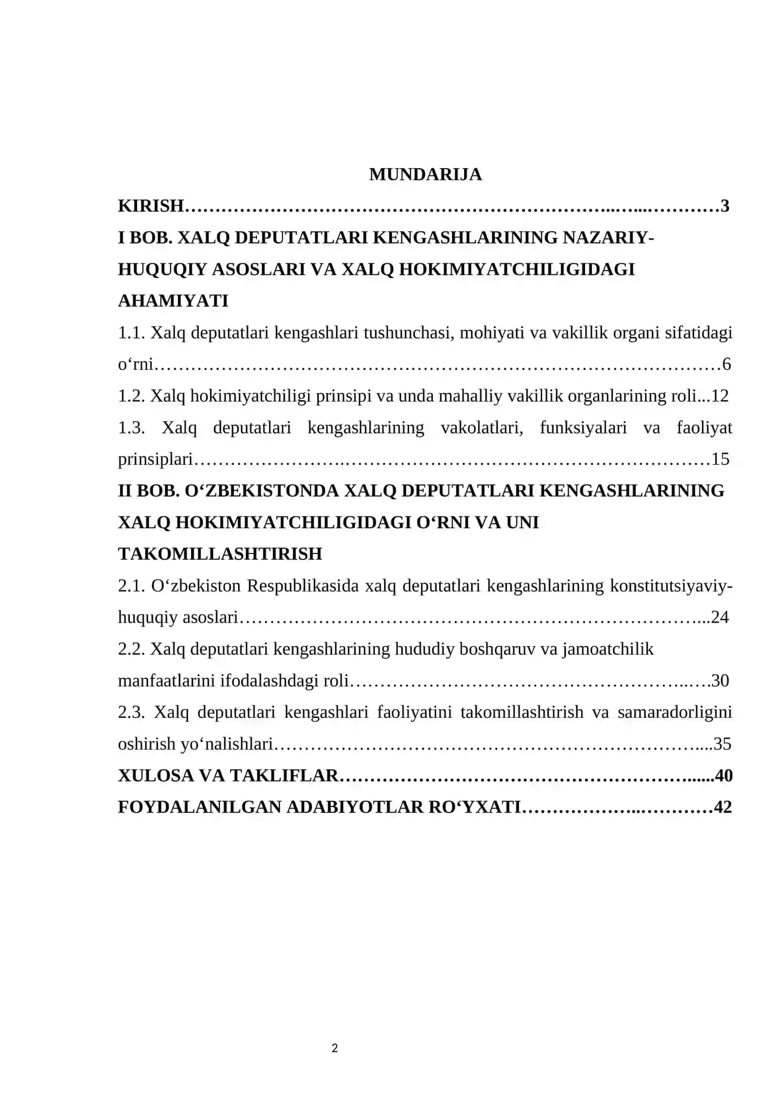 Xalq deputatlari kengashlarining xalq hokimiyatchiligidagi o‘rni kurs ishi 2