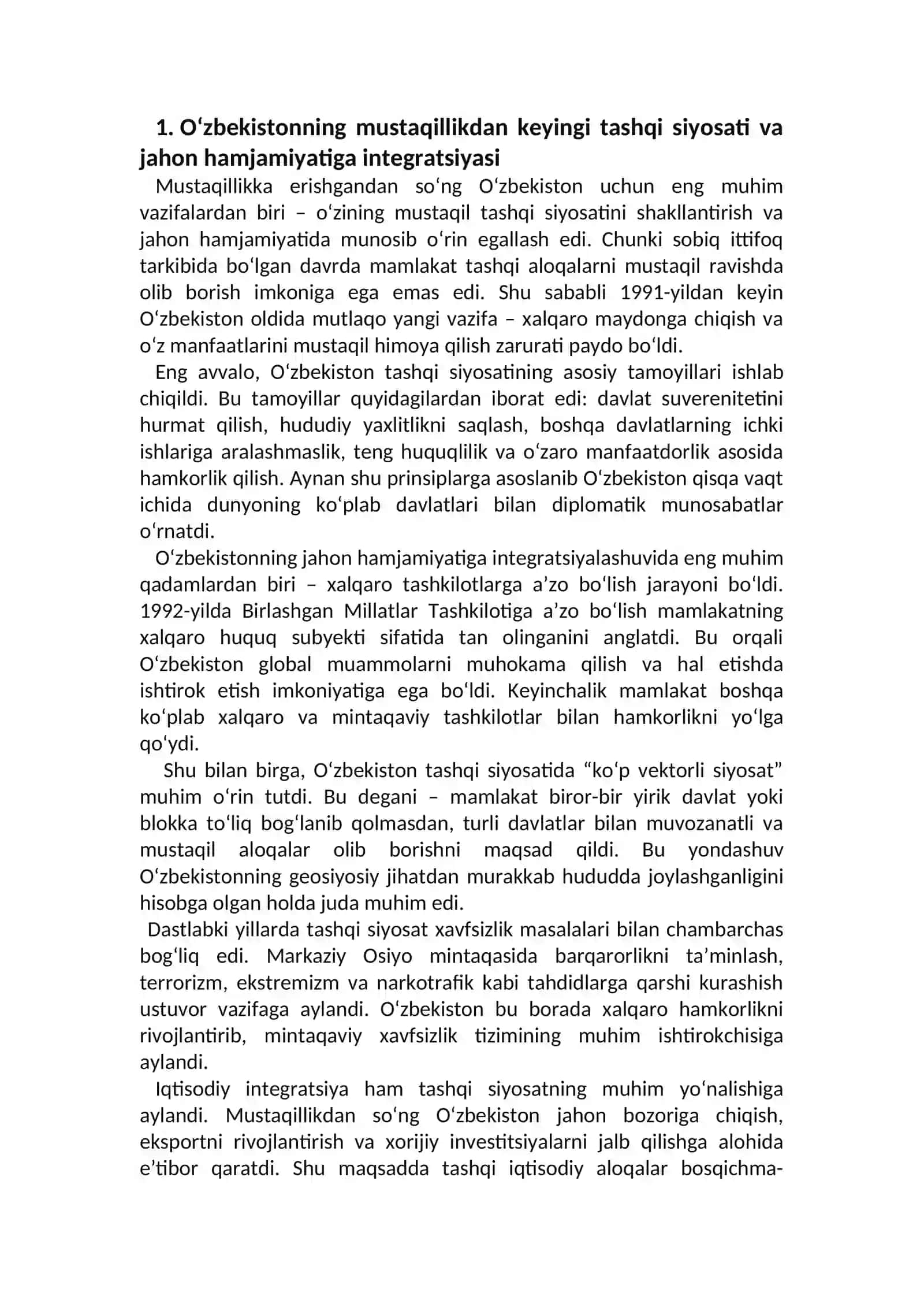 O‘zbekiston va jahon hamjamiyati 2