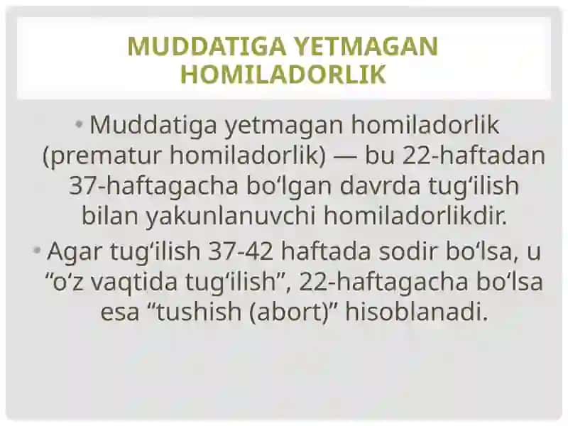 Muddatiga yetmagan homiladorlik 2