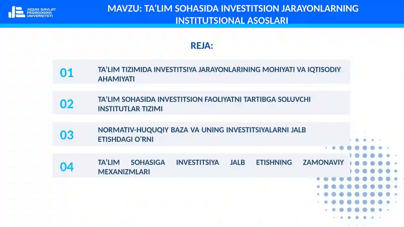 TA’LIM SOHASIDA INVESTITSION JARAYONLARNING INSTITUTSIONAL ASOSLARI 2