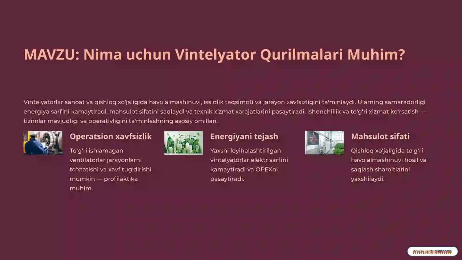 Vintelyator Qurilmalarini Sinash, Xizmat Ko'rsatish vaLoyihalashUsullari 2