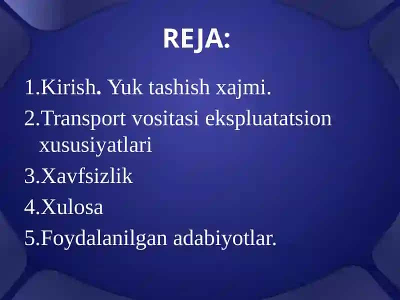 Yuk tashish xajmi va yuk oboroti va transport vositasi ekspluatatsion xususiyatlarida xavfsizlik 2