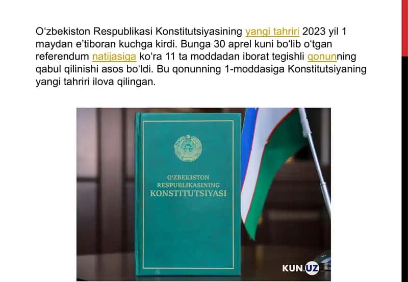 O‘zbekiston Respublikasi Konstitutsiyasining yangi tahriri 2023 2