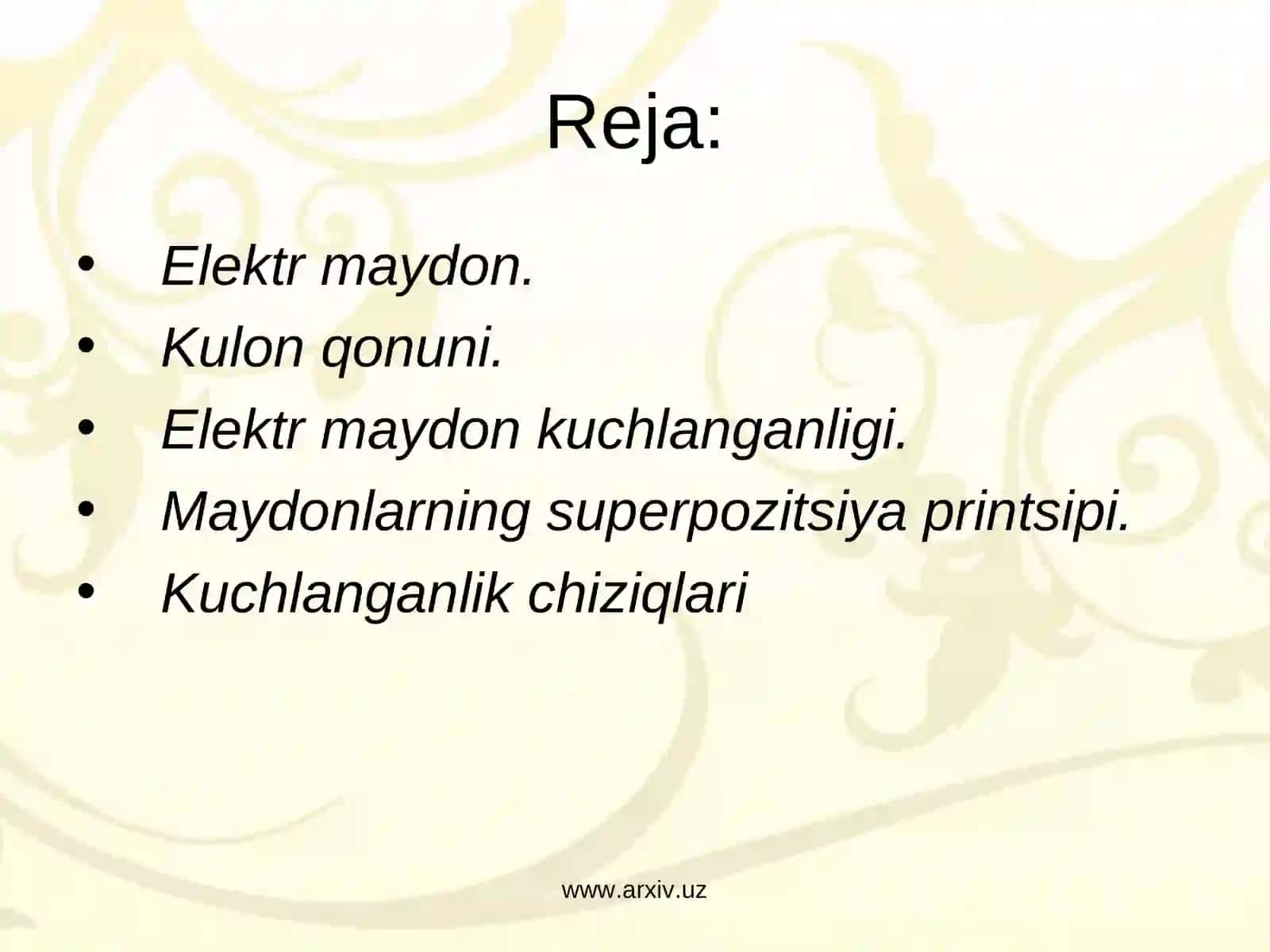 Elеktr maydon. Kulon qonuni. Elеktr maydon kuchlanganligi. Maydonlarning supеrpozitsiya printsipi. Kuchlanganlik chiziqlari 2