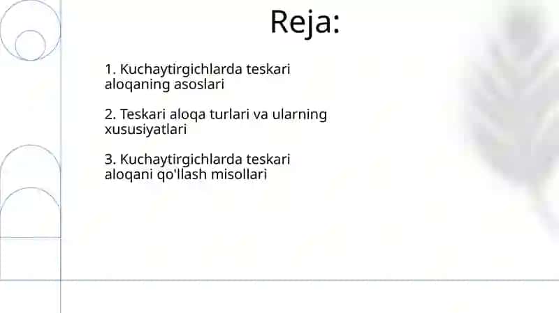 Kuchaytirgichlarda teskari aloqaning qo'llanilishi 2