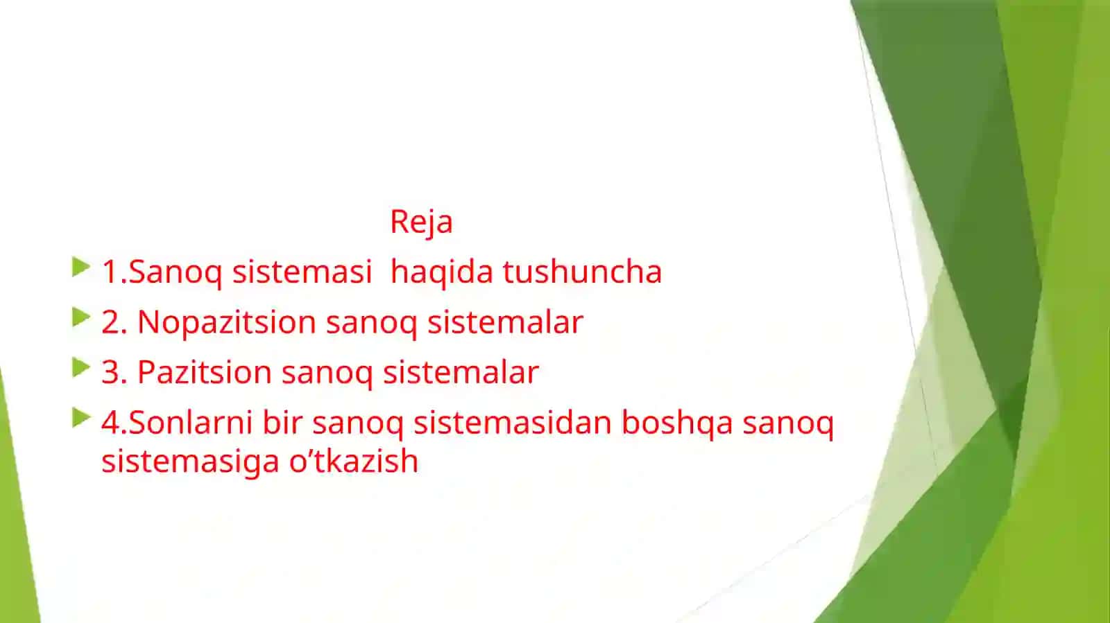 Pozitsion va nopozitsion sanoq sistemalar. Sonlarni bir sanoq sistemasidan boshqa sanoq sistemasiga oʻtkazish 2
